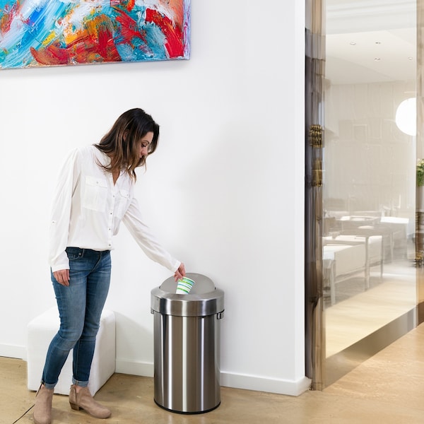 Hls Commercial 17 gal Round Round Swing Top Trash Can, Stainless Ste, Silver, Stainless Steel - HLS17FTS