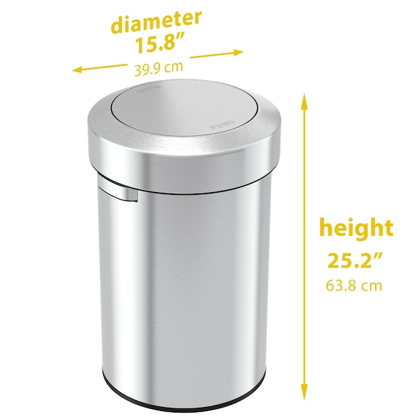 Hls Commercial 17 gal Round Round Swing Top Trash Can, Stainless Ste, Silver, Stainless Steel - HLS17FTS