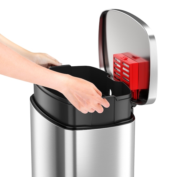 Hls Commercial 13 gal Trash Can, Silver, Stainless Steel - HLSS13R