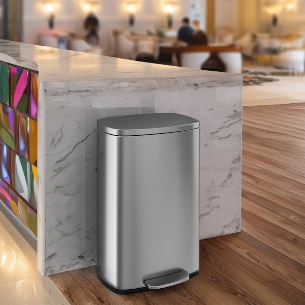 Hls Commercial 13 gal Trash Can, Silver, Stainless Steel - HLSS13R