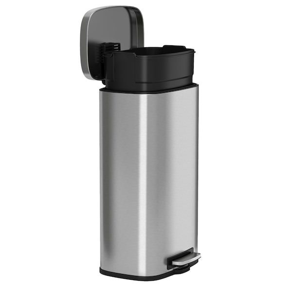 Hls Commercial 8 gal Fire Rated Trash Can, Silver, Stainless Steel and ABS Plastic - HLSS08RFR