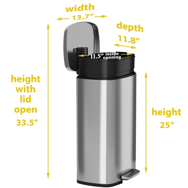 Hls Commercial 8 gal Fire Rated Trash Can, Silver, Stainless Steel and ABS Plastic - HLSS08RFR