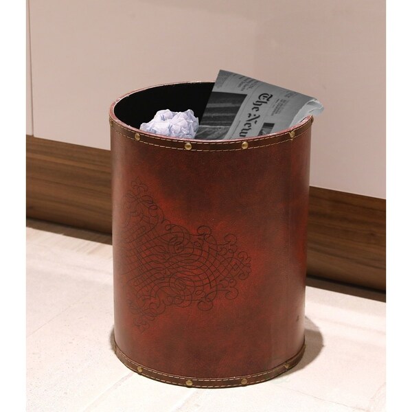 Vintiquewise Trash Can, Cherry, Faux Leather - QI003103
