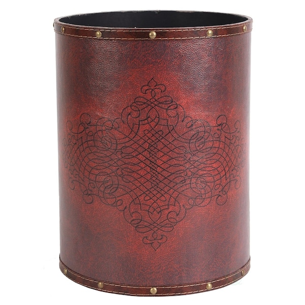 Vintiquewise Trash Can, Cherry, Faux Leather - QI003103