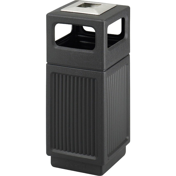 Safco 15 gal Recessed Panels Waste Receptacle, Black, Polyethylene - SAF9474BL