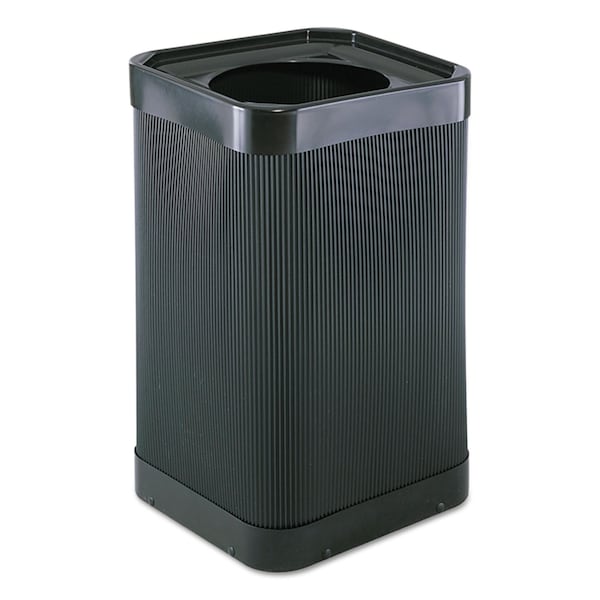 Safco 38 gal Square Trash Can, Black, Top Hole, HDPE - 9790BL