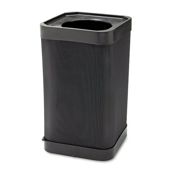 Safco 38 gal Square Trash Can, Black, Top Hole, HDPE - 9790BL
