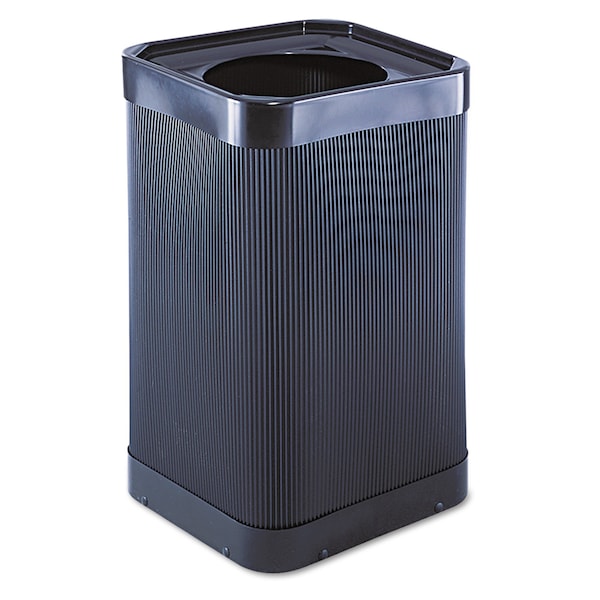 Safco 38 gal Square Trash Can, Black, Top Hole, HDPE - 9790BL