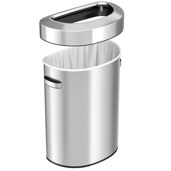 Hls Commercial 18 gal Round Semi-Round Open Top Trash Can, 18 Gallon, Silver, Stainless Steel - HLS18DOT