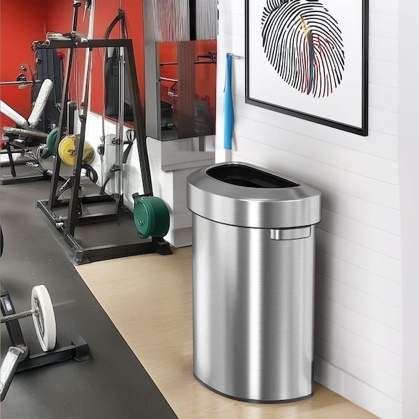 Hls Commercial 18 gal Round Semi-Round Open Top Trash Can, 18 Gallon, Silver, Stainless Steel - HLS18DOT