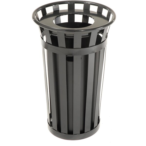 Global Industrial Round Slatted Trash Can, Black, Steel - 237725BK