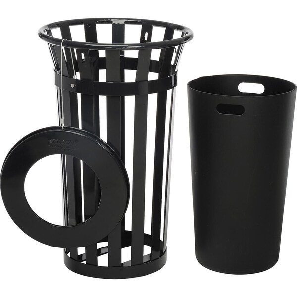 Global Industrial Round Slatted Trash Can, Black, Steel - 237725BK