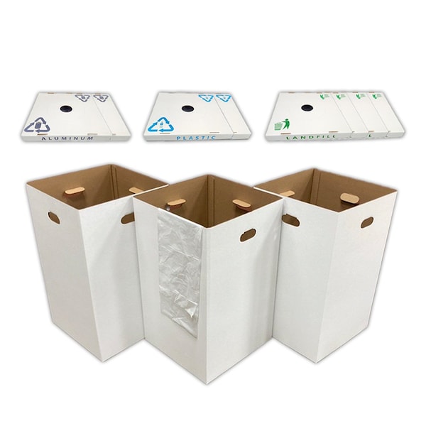 Alp 42-Gallon Corrugated Cardboard Waste and Recycling Containers with Various Lids, 8PK - ALP-C-42G-8PK-EVENT BUNDLE