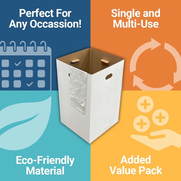 Alp 42-Gallon Corrugated Cardboard Waste and Recycling Containers with Various Lids, 8PK - ALP-C-42G-8PK-EVENT BUNDLE