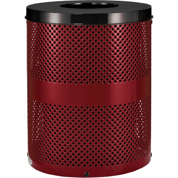 Global Industrial Outdoor Perforated Steel Trash Can With Flat Lid, 36 Gallon, Red - 261925RD