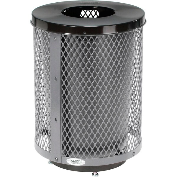 Global Industrial Outdoor Diamond Steel Trash Can With Flat Lid & Base, 36 Gallon, Gray - 261924GYD