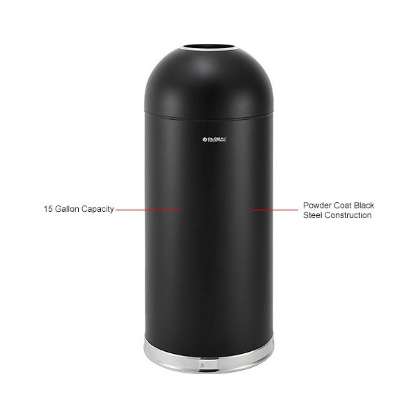 Global Industrial Round Metal Trash Can, Black, Steel - 641596BK