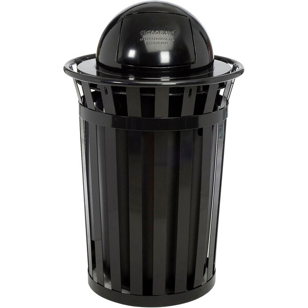 Global Industrial Outdoor Slatted Steel Trash Can With Dome Lid, 36 Gallon, Black - 261944BK