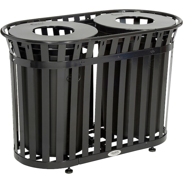 Global Industrial Outdoor Slatted Steel Trash Can With Flat Lid, 72 Gallon, Black - 641431BK