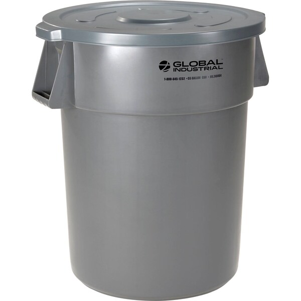 Global Industrial Plastic Trash Can with Lid, 55 Gallon Gray - 240464GYCL