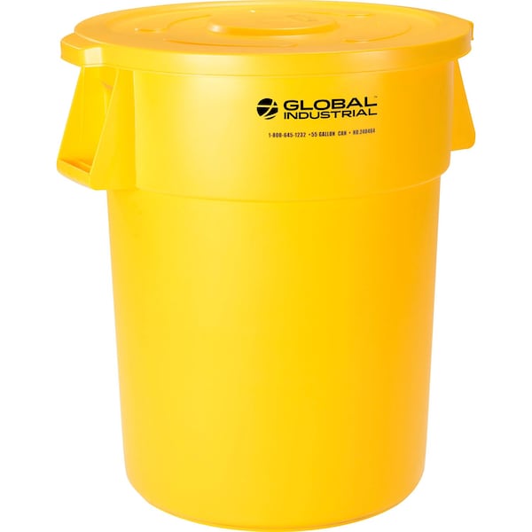Global Industrial Plastic Trash Can with Lid, 55 Gallon Yellow - 240464YLCL