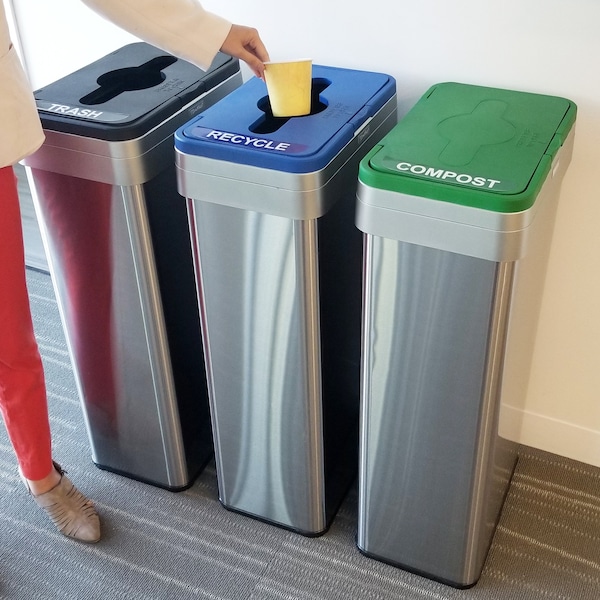 Hls Commercial 21 gal (each) Rectangular Recycle, Compost, And Trash Bins, Silver, Stainless Steel - HLS21UOTTRIO
