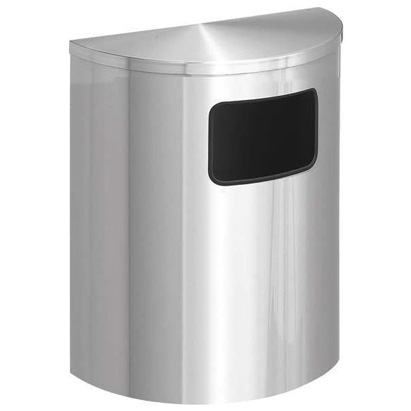 Glaro 24 gal Half-Round Trash Can, Satin Aluminum, 24 in Dia, Open Top, Aluminum - 2493-SA-SA