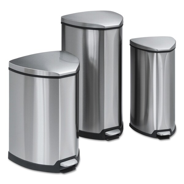 Safco 4 gal Triangular Trash Can, Stainless Steel, Top Door, Stainless Steel - 9685SS