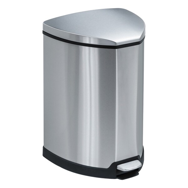 Safco 4 gal Triangular Trash Can, Stainless Steel, Top Door, Stainless Steel - 9685SS