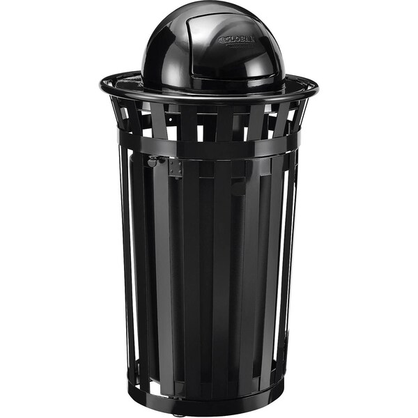 Global Industrial Outdoor Slatted Steel Trash Can W/Access Door & Dome Lid, 36 Gallon, Black - 261945BK