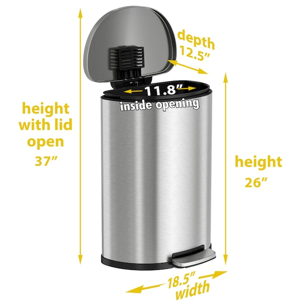 Hls Commercial 13 gal Round Fire Rated Trash Can, Silver, Stainless Steel and ABS Plastic - HLSS13DFR