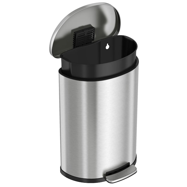 Hls Commercial 13 gal Round Fire Rated Trash Can, Silver, Stainless Steel and ABS Plastic - HLSS13DFR