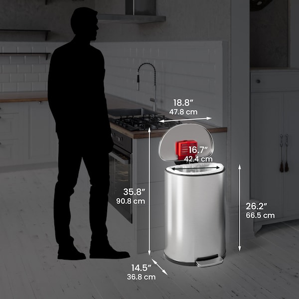Hls Commercial 13 gal Round Fire Rated Trash Can, Silver, Stainless Steel and ABS Plastic - HLSS13DFR