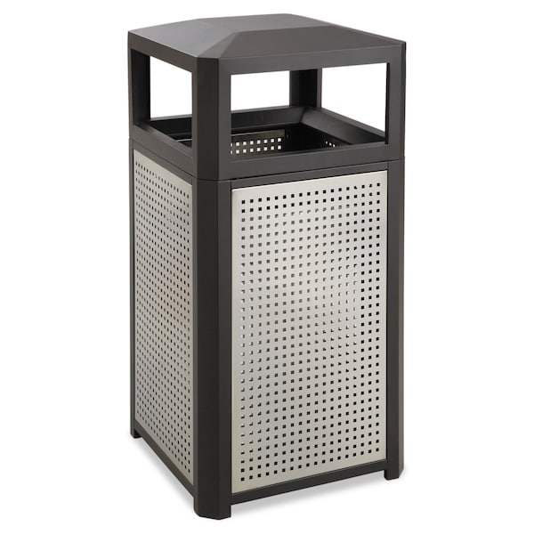 Safco 15 gal Square Trash Can, Black, Open Side, Galvanized steel - 9932BL