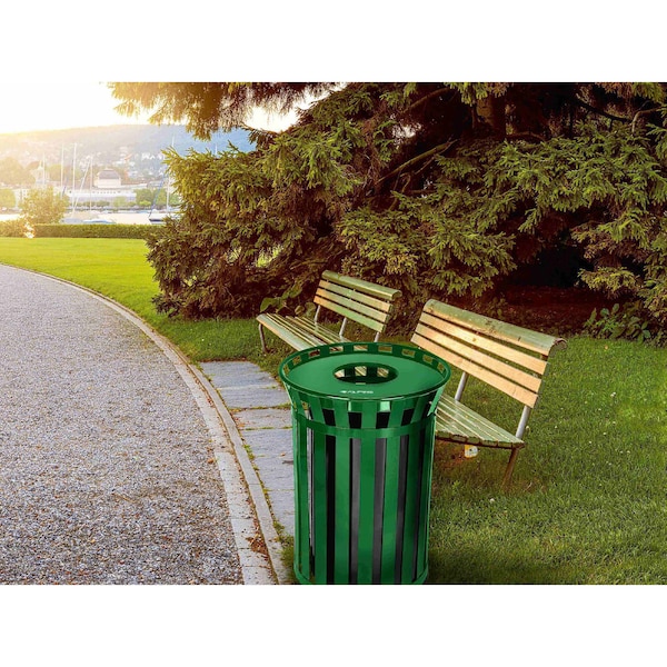 Alpine Industries 38 gal Trash Can, Green, Galvanized Steel - ALP479-38-GRN