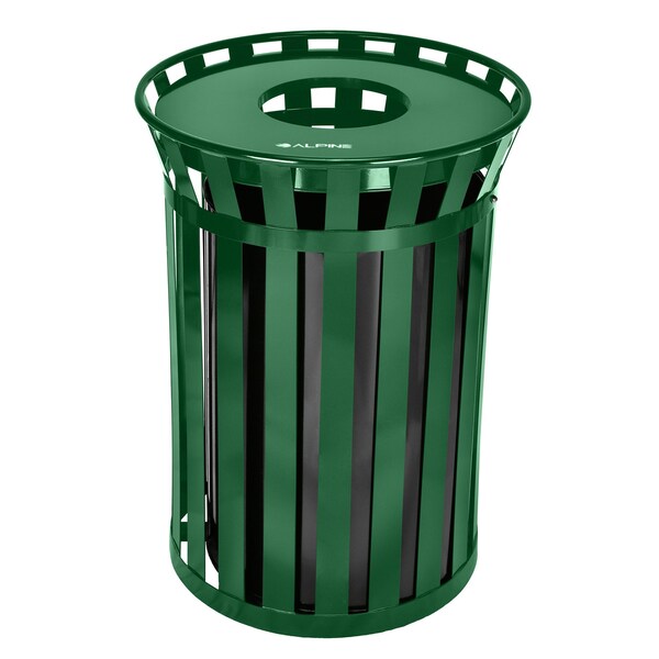 Alpine Industries 38 gal Trash Can, Green, Galvanized Steel - ALP479-38-GRN