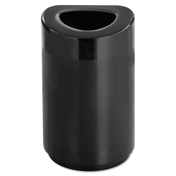Safco 30 gal Round Cylinder Trash Can, Black, Open Top, Steel - 9920BL