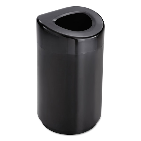 Safco 30 gal Round Cylinder Trash Can, Black, Open Top, Steel - 9920BL
