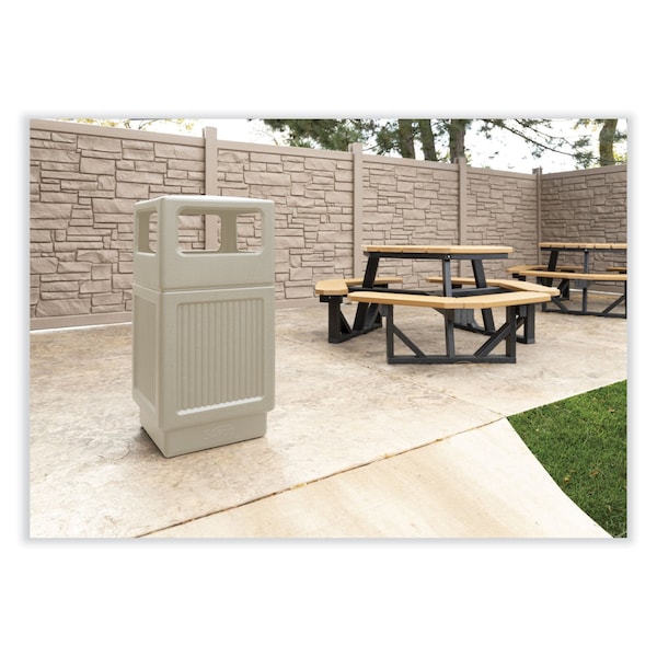 Safco 38 gal Square Waste Receptacles, Tan, Open Side, Polyethylene - 9476TN