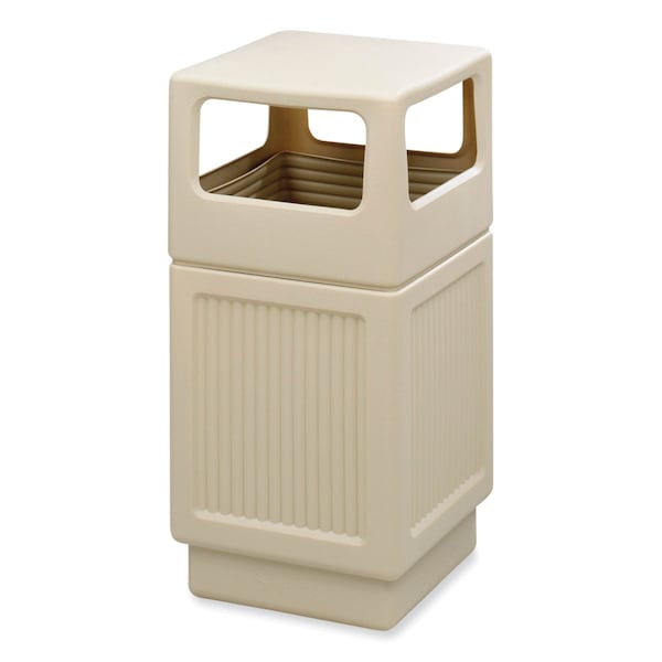 Safco 38 gal Square Waste Receptacles, Tan, Open Side, Polyethylene - 9476TN