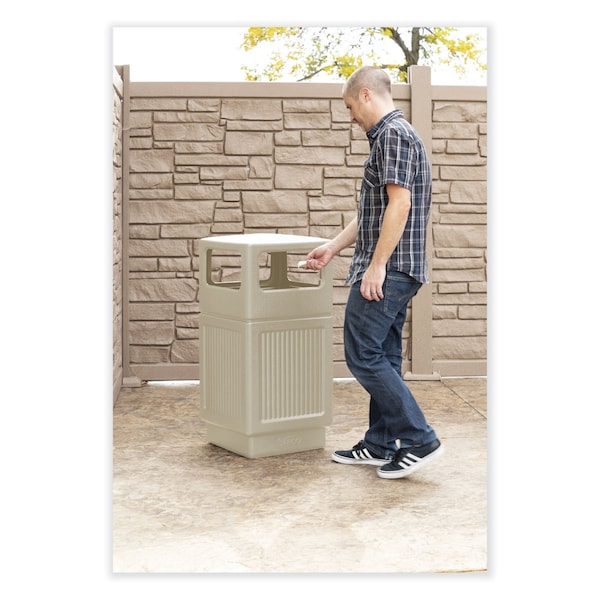Safco 38 gal Square Waste Receptacles, Tan, Open Side, Polyethylene - 9476TN