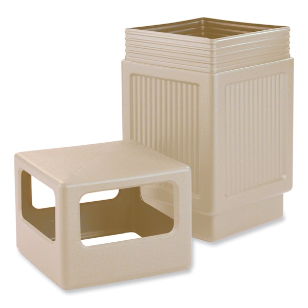 Safco 38 gal Square Waste Receptacles, Tan, Open Side, Polyethylene - 9476TN
