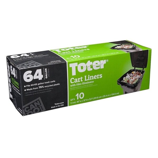 Toter GB064R8000 Trash Cart Liner, 64 gal Capacity, Plastic, Black - GB064-R1000