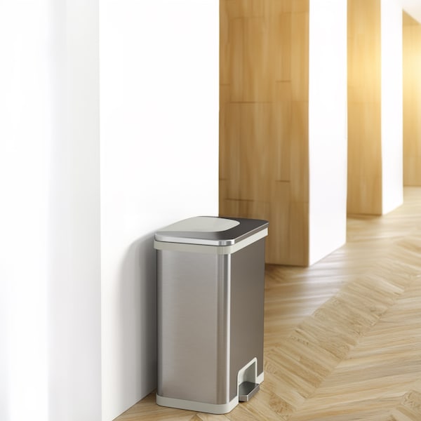 Hls Commercial 13 gal Rectangular Trash Can, Silver, Stainless Steel - HLS13SW