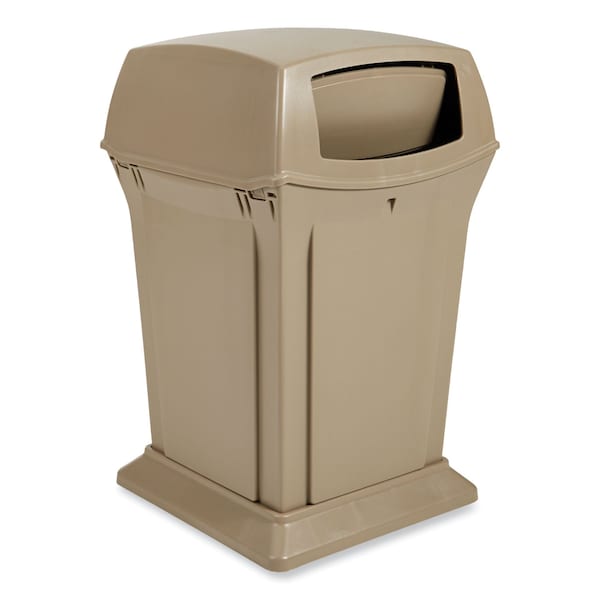 Rubbermaid Commercial 45 gal Square Trash Can, Beige, Side Door, Structural Foam - FG917188BEIG