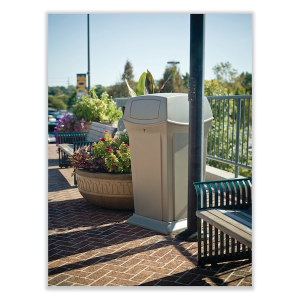 Rubbermaid Commercial 45 gal Square Trash Can, Beige, Side Door, Structural Foam - FG917188BEIG