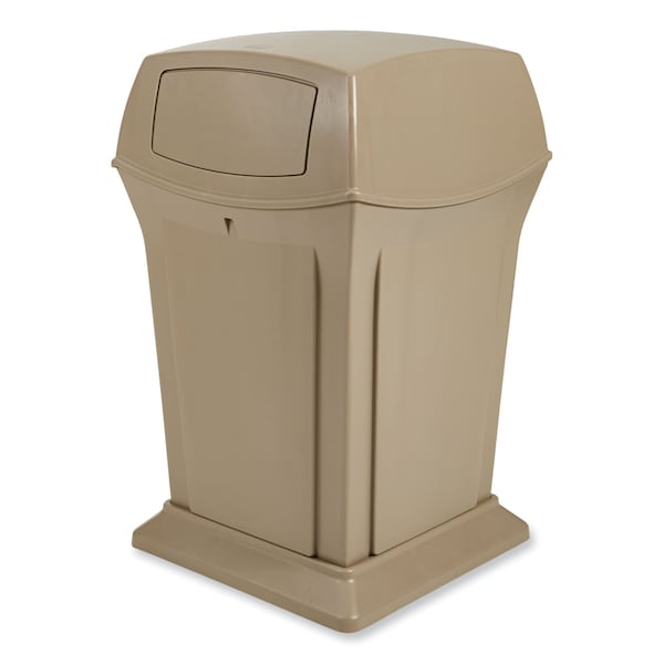 Rubbermaid Commercial 45 gal Square Trash Can, Beige, Side Door, Structural Foam - FG917188BEIG