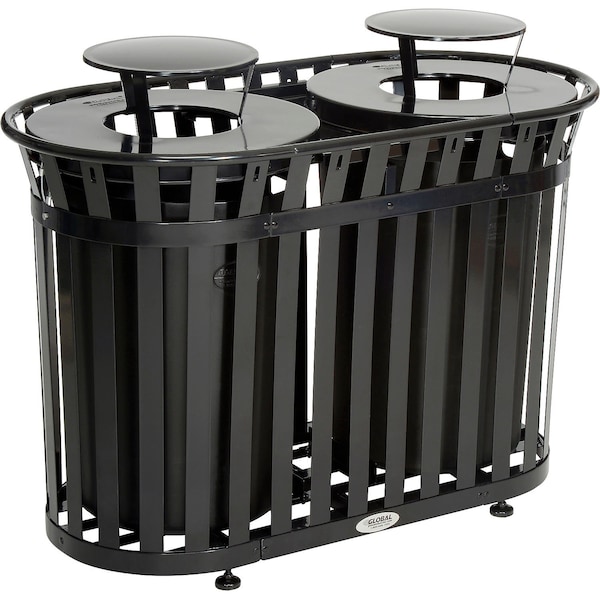 Global Industrial Outdoor Slatted Steel Trash Can With Rain Bonnet Lid, 72 Gallon, Black - 641432BK
