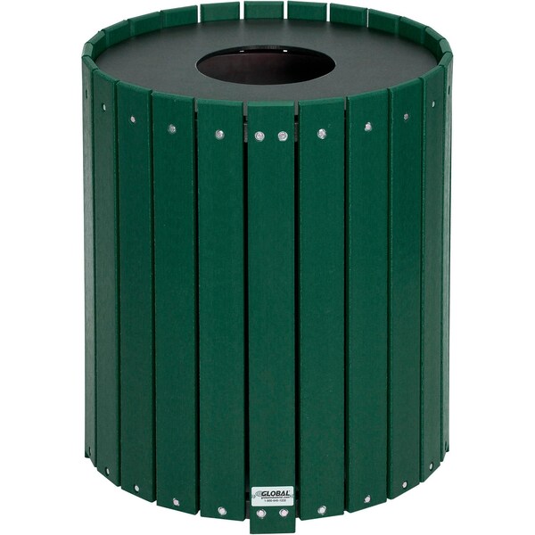 Global Industrial Recycled Plastic Round Trash Can With Liner, 32 Gallon, Green - 641323GN