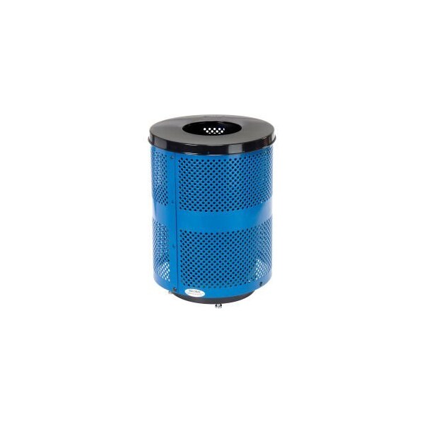Global Equipment Outdoor Perforated Steel Trash Can With Flat Lid   Base, 36 Gallon, Blue - 261925BLD